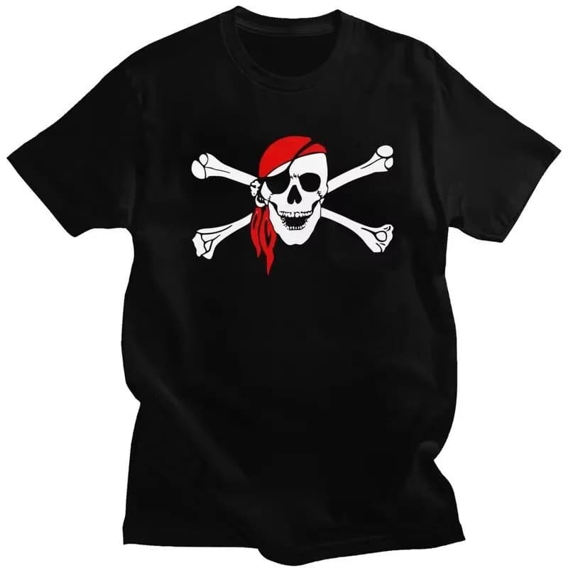 Pirate Jolly Roger Skull Crossbones Graphic Tee Men's Short Sleeve Cotton T-Shirt