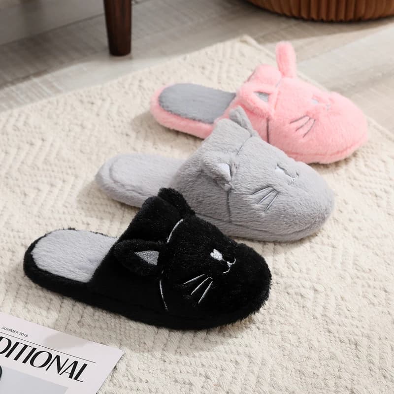 Pantofole invernali da donna Pantofole pelose per interni ed esterni Peluche Cartoon Cat Pantofole da pavimento in legno leggere e comode Suola antiscivolo morbida