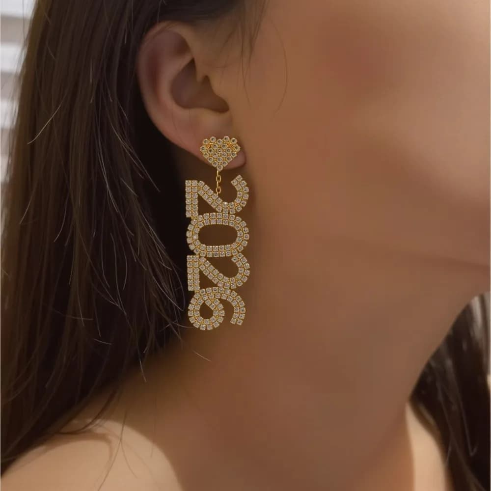 Orecchini a bottone estetici 2026 Gioielli in cristallo con strass Orecchini di Capodanno 2026 Orecchini pendenti con strass lucidi Natale