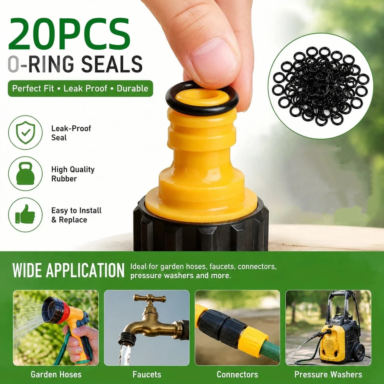 20Pcs 1/4 M22 O-Rings For Pressure Washer Hose Quick Disconnect Durable Rubber Accessories Garden Tool Parts