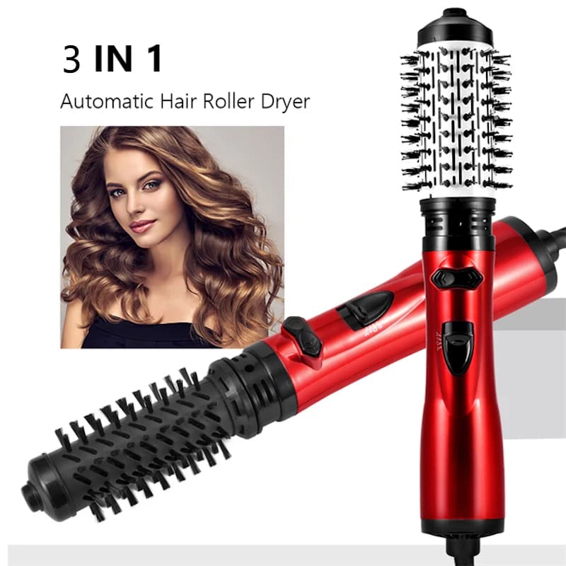 Asciugacapelli professionale 3-in-1 con spazzola rotante automatica, arricciacapelli e spazzola ad aria calda ionica, strumento multifunzionale per lo styling.
