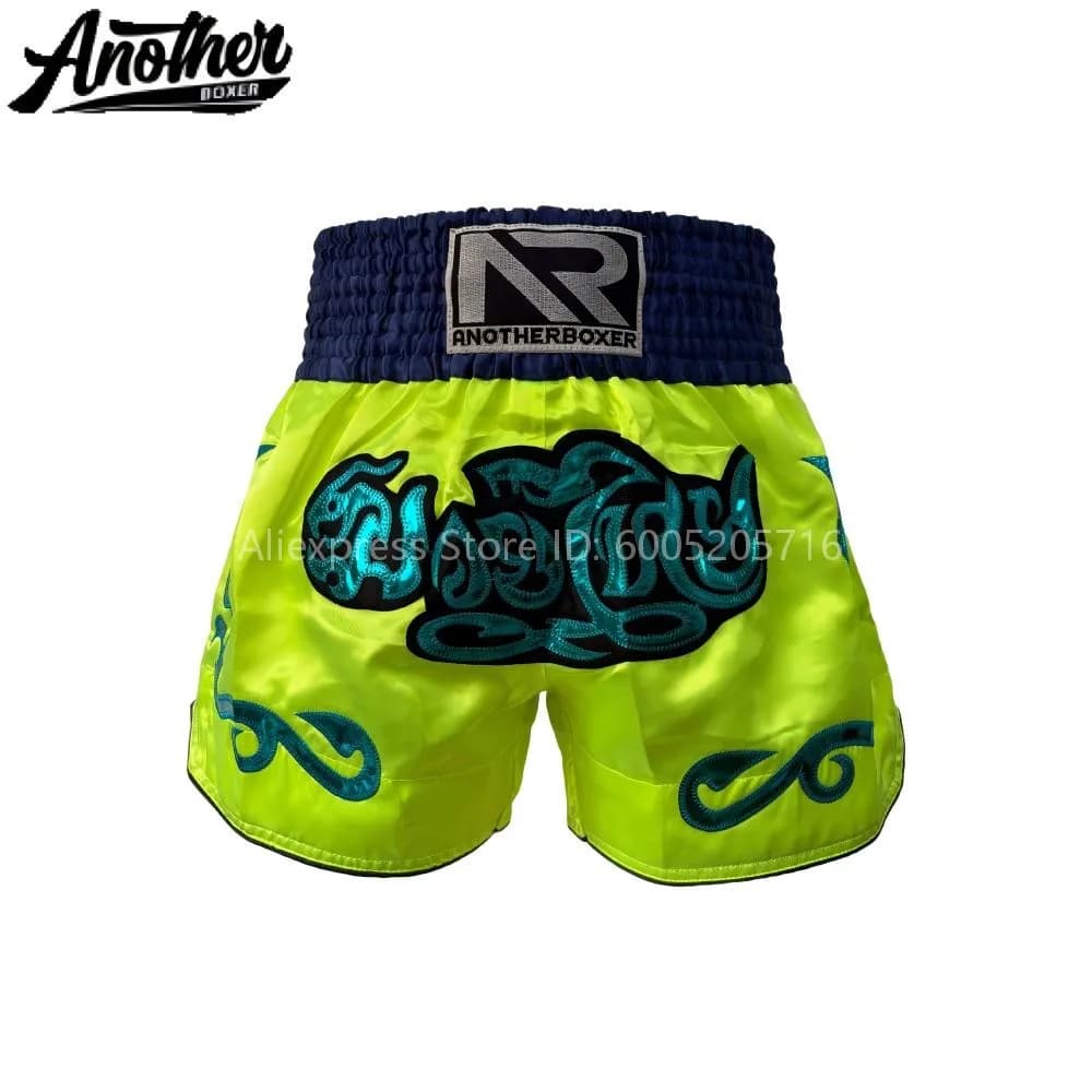 AnotherBoxer Muay Thai Shorts, Shiny Combat Kickboxing Trunks, Men Shorts for Gym Training MMA Martial Arts Fighting Practice