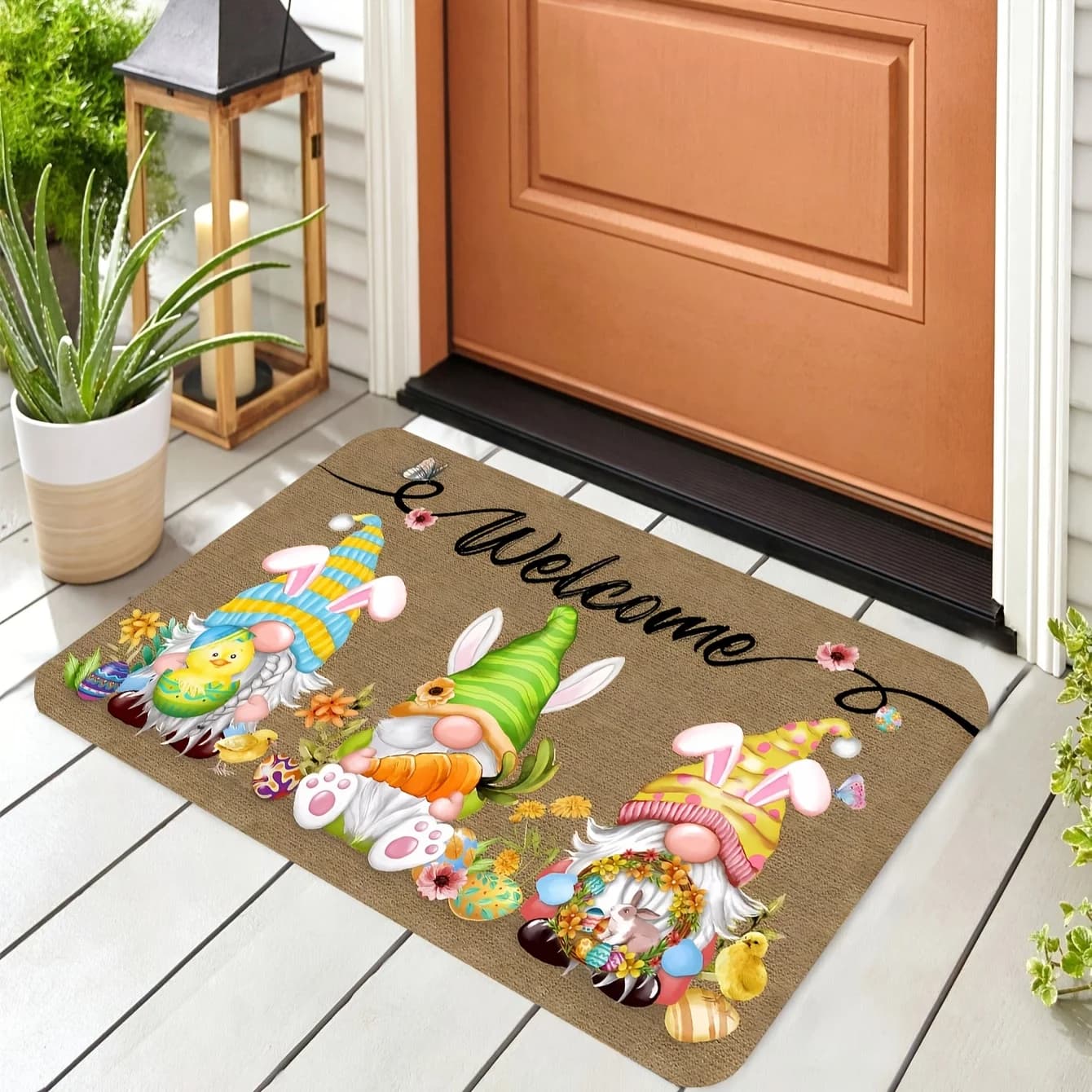 VIKAMA Uova di Pasqua Coniglio Tappetino da bagno antiscivolo Assorbe Cucina Soggiorno Tappeto Ingresso Tappeto da pavimento Decorazione pasquale
