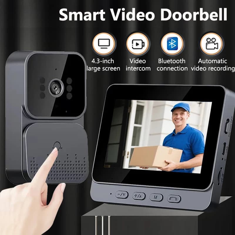 Videocitofono senza fili Campanello Visione notturna HD Schermo lPS da 4,3 pollici Telecamera visiva impermeabile per campanello per porte Sicurezza domestica intelligente