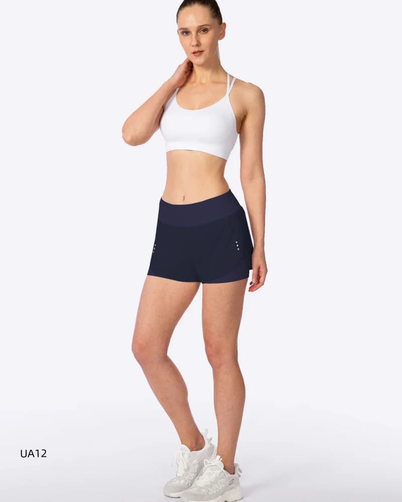 Women's double layer sports shorts, adherents, breathable, for cycling, yoga, high waist.