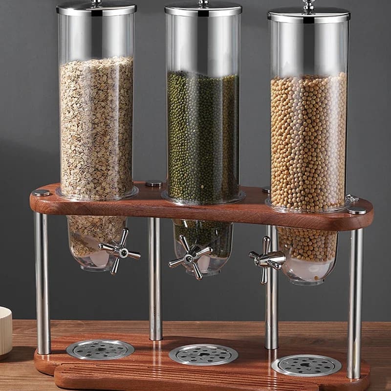 Double Cereal Dispenser with Portion Control Red Chrome Dry Food Container Countertop Pantry Organizer