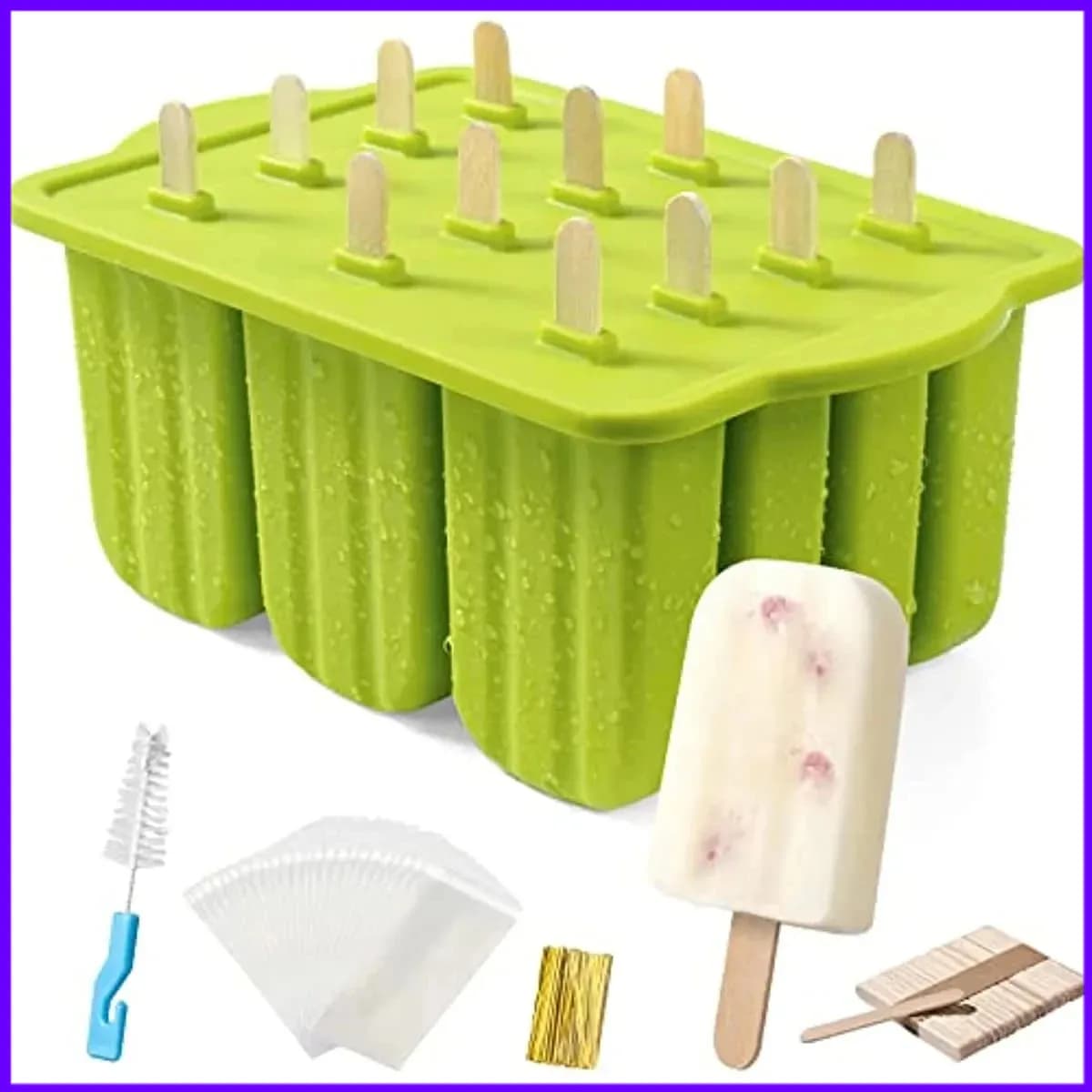 Stampi per ghiaccioli in silicone da 12 pezzi Stampi per ghiaccio per uso alimentare con gelato con 50 bastoncini per ghiaccioli Stampi per ghiaccioli per uso domestico