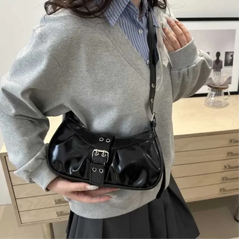 Handbag Armpit Shoulder Crossbody PU Leather Retro Y2K Gothic Buckle Design Daily Street Spicy Girl Female