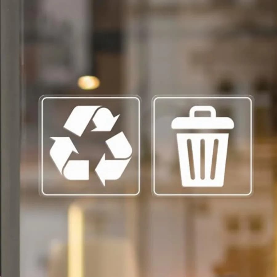 10 Pack Recycle and Trash Clear Stickers 3×3 Inches Vinyl Transparent Weatherproof Self Adhesive Waste Sign for Bins Home Busin