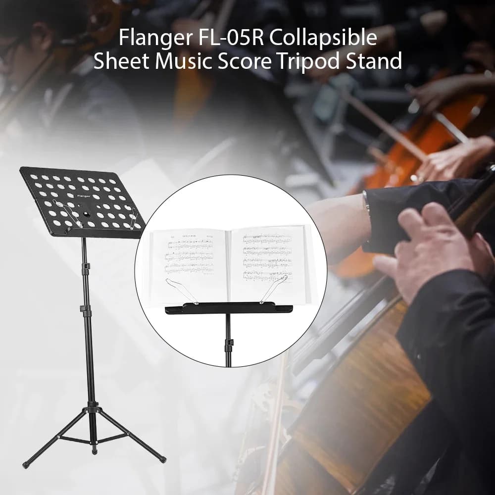 Flanger Spartito pieghevole Supporto per treppiede per spartito Leggio leggero Leggio per spartito in metallo retrattile per chitarra violino