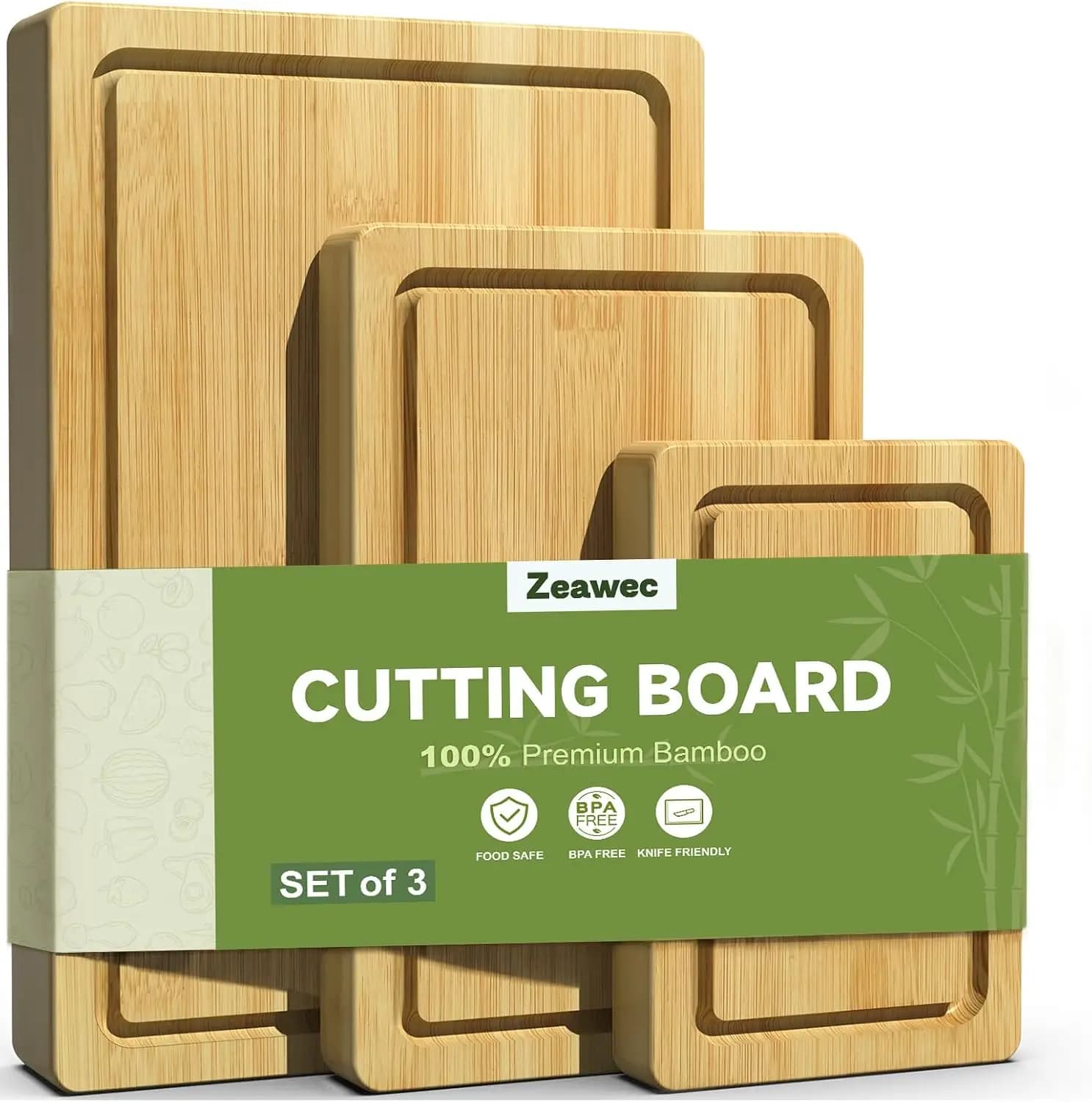 3-Piece Set Bamboo Cutting Board for Kitchen - Crack-Resistant Wood Chopping Boards with Deep Juice Grooves, Pre-Oiled Butcher B