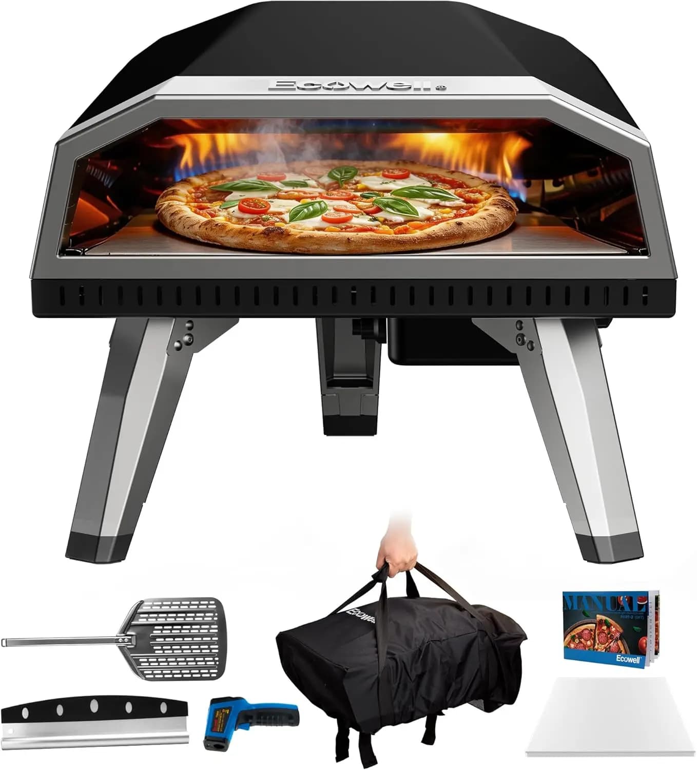 Forno per pizza a gas da 12 pollici per esterni, forno per pizza portatile con pietra, forno per pizza in acciaio inox per interni ed esterni