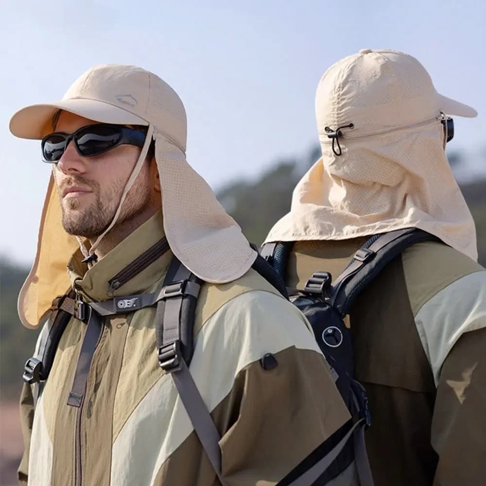 Protezione solare Cappello da sole impermeabile Scialle staccabile Berretto da baseball da pesca ad asciugatura rapida Visiera da bicicletta traspirante a tesa larga