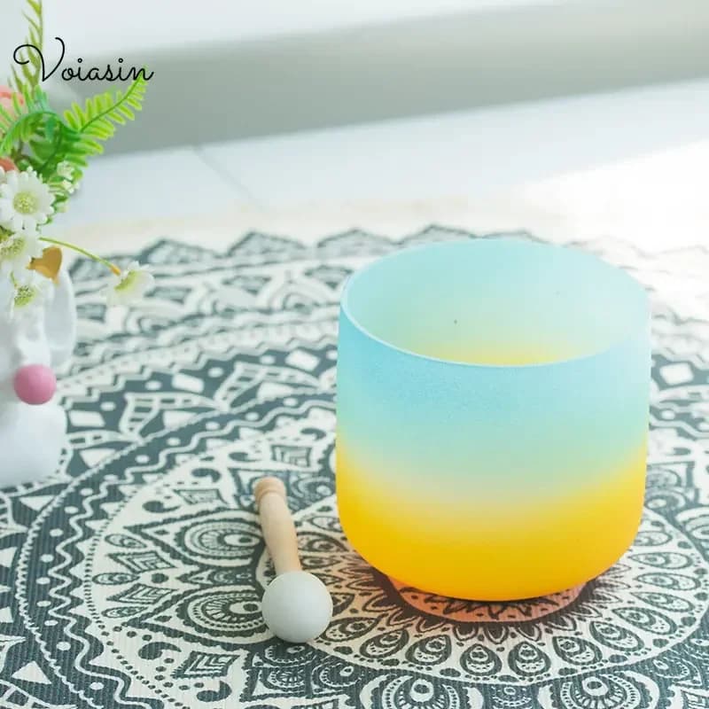 10inch11inch Singing Bowl Fresh Green Yellow Chakra Quartz Crystal , Sound Therapy, Yoga Meditation, with Free Mallet and O-ring