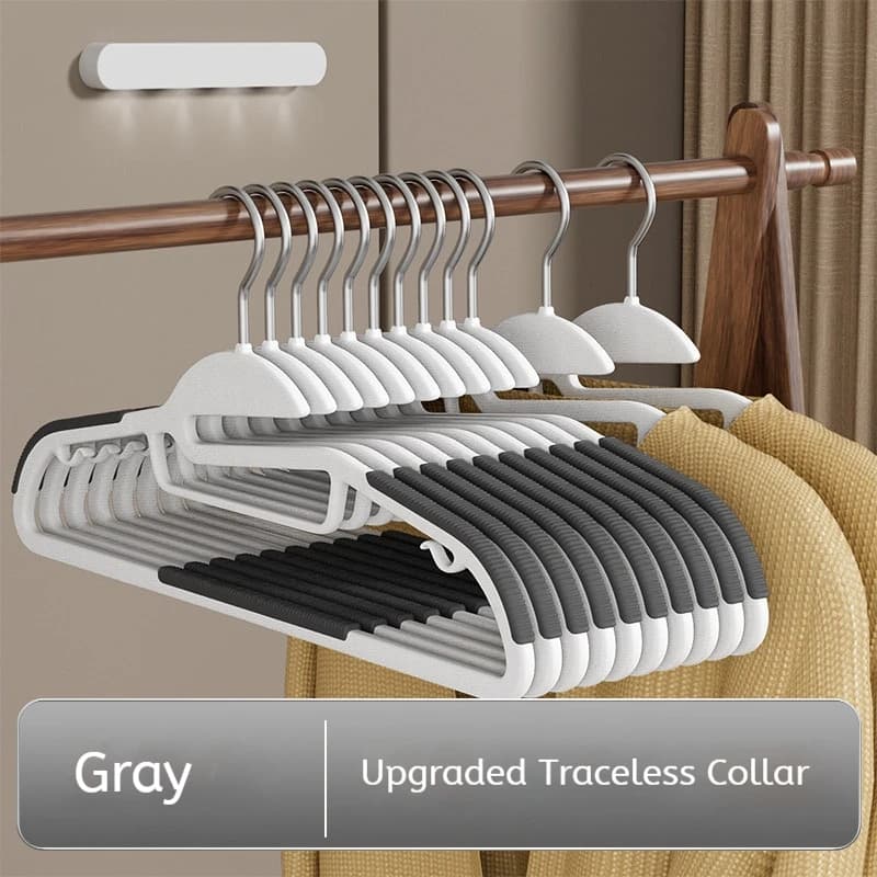 10Pcs Grey Multifunctional Wet and Dry Household Hanger Suitable for Hanging Clothes Bedroom Wardrobe Anti-Slip