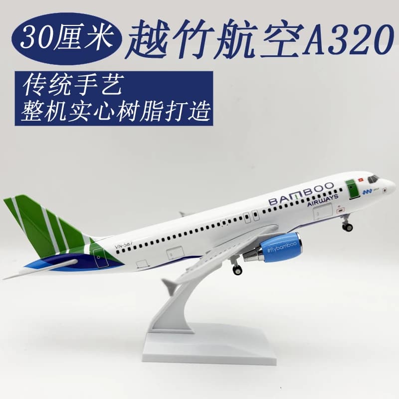 30cm Collectible Aircraft Bamboo Airways A320 Diecast Airplane Models Kit With Stand For Adult Aviation Gift or Desktop Display