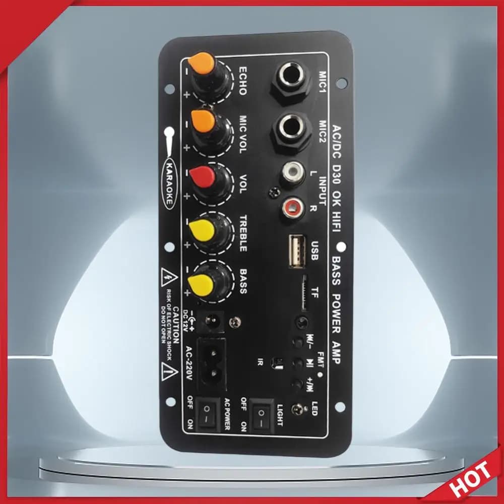 Modulo Radio Wireless 12V 220V con Suono Bassi Potenti, Doppio Microfono, Compatibile Bluetooth, Scheda Amplificatore Digitale per Auto, TF USB