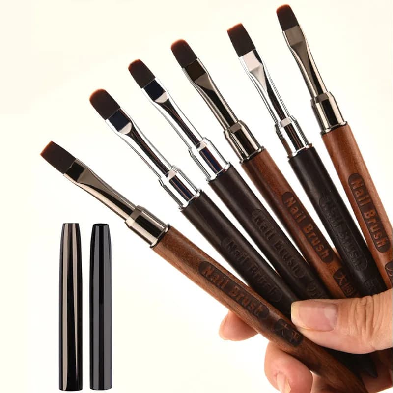 2 Pennelli Rotondi con Manico in Legno per Gel UV, Pennello per Sfumature e Disegno su Unghie, Pennello per Nail Art