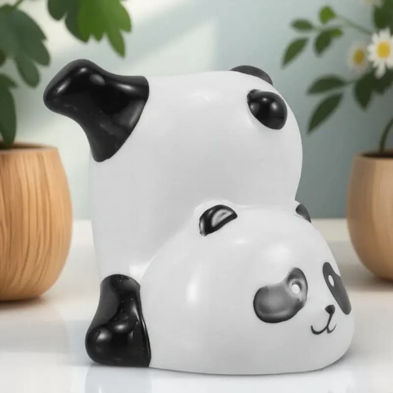 Portaspazzolino in Ceramica a Tema Panda, Decorazione Carina per il Bagno per Bambini e Adulti, Contiene Spazzolini e Bicchieri, Elegante e Salvaspazio