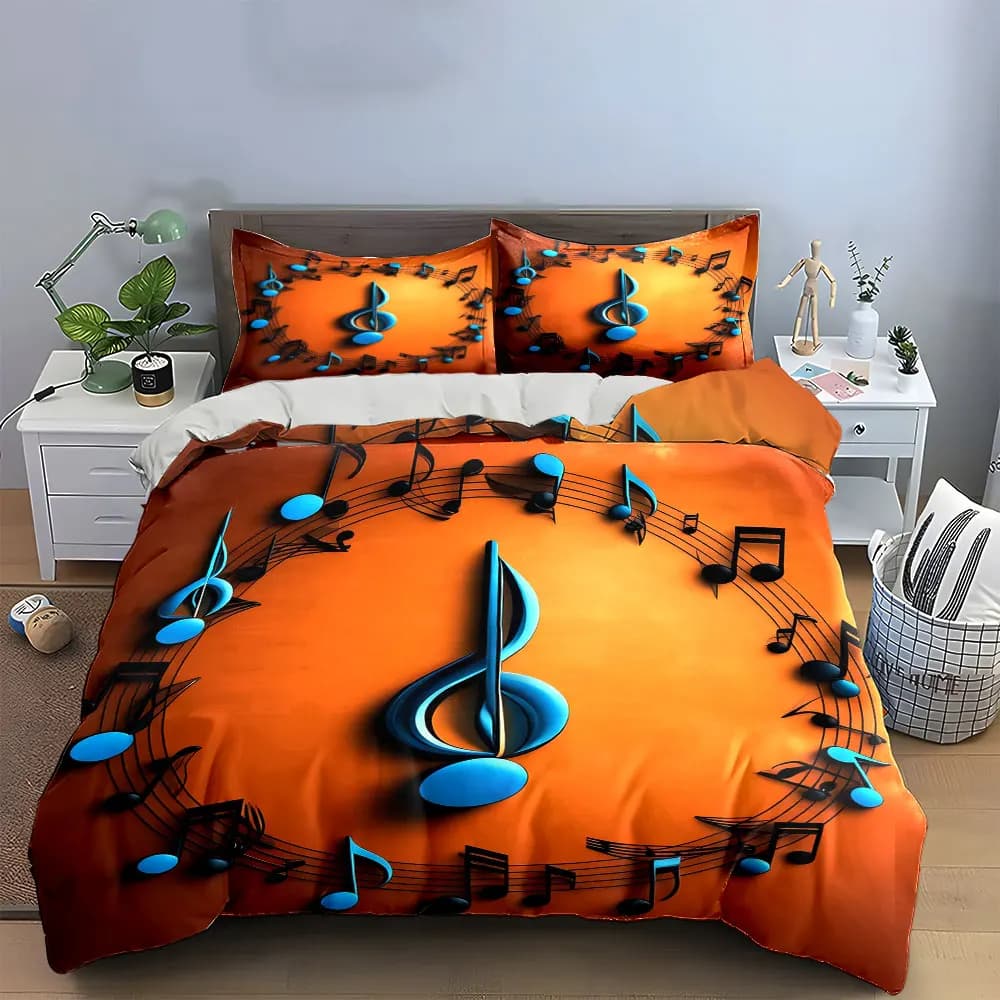 Set di decorazioni a tema note musicali, set di biancheria da letto con copripiumino morbido e confortevole, include 1 copripiumino e 2 federe, regalo