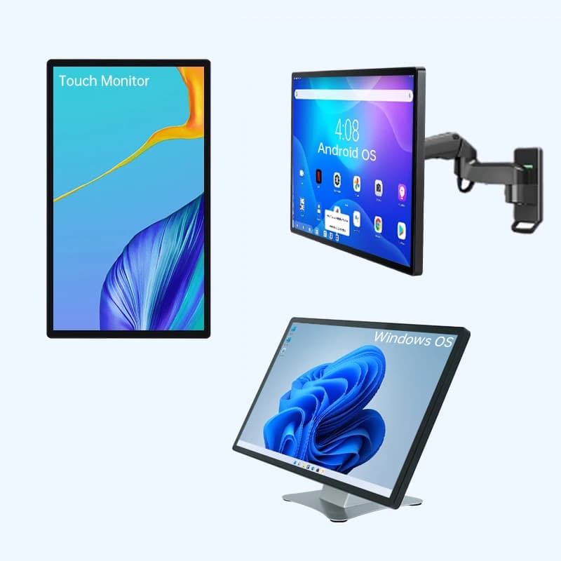 Monitor touchscreen orizzontale/verticale Touchwo 21''-24'' con sistema operativo Android/Windows, pannello PC interattivo con supporto, ideale per il commercio.