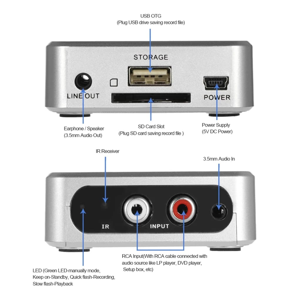 B03B-Scatola registratore di acquisizione audio digitalizzatore musicale Converti musica analogica antica in supporto MP3 Unità USB o scheda SD
