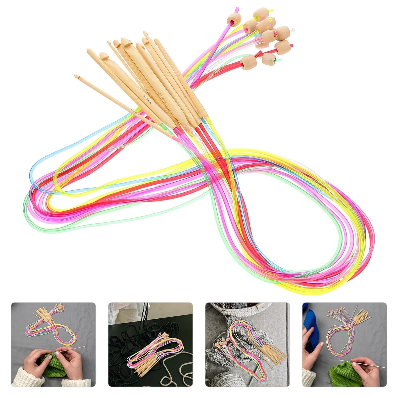 Set di 12 uncinetti professionali in legno di gomma per tappeti afghani, ago per maglieria, strumento fai da te per tessitura, uncinetto per tappeti e cuscini artigianali