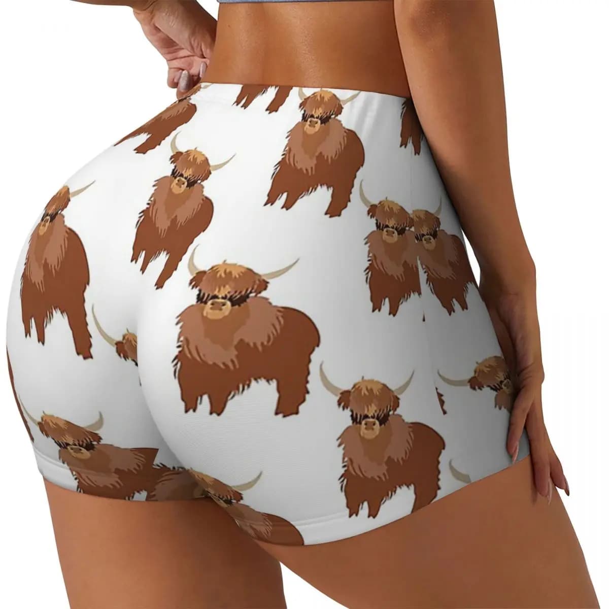 Running shorts for training in women's gym with highland cow soft and personalized yoga shorts for athletic volleyball bikers