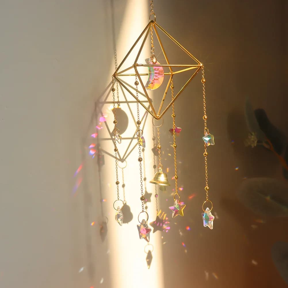 light and shadow crystal wind chime pendant bell horizontal room window hanging decoration dream rainbow gift sunshine catcher