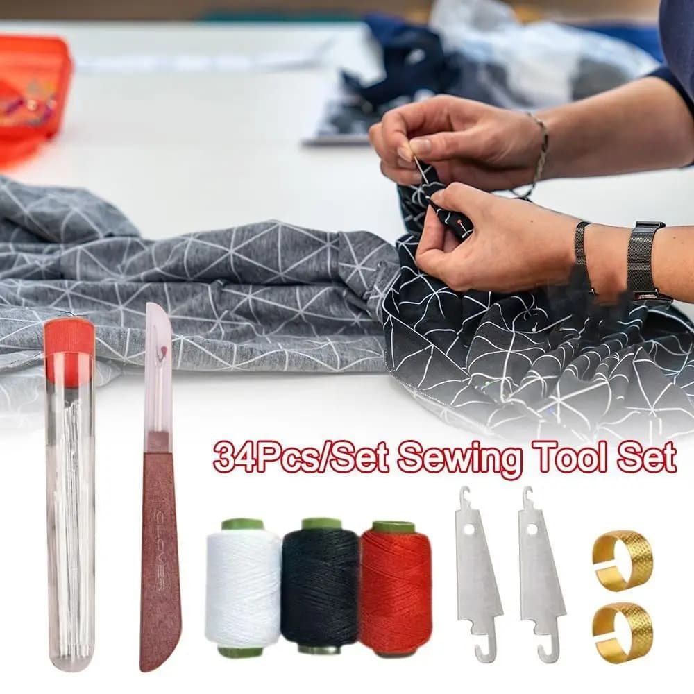 34Pcs/Set Stainless Steel Sewing Kit with Top Needle Easy Sewing Quilt Sewing Needle Needle-Threader DIY Apparel Sewing Supplies