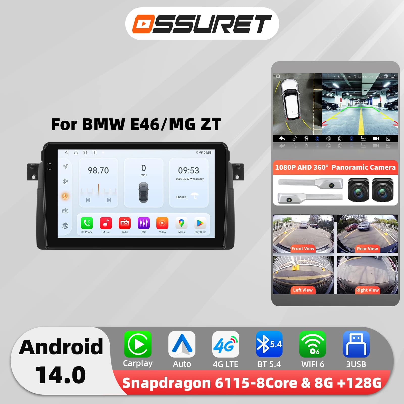 Car Intelligent Screen for BMW E46 M3 1998 1999 - 2005 Wireless Carplay for Apple Android Auto Car radio GPS navigation Stereo Audio 6115 8Core