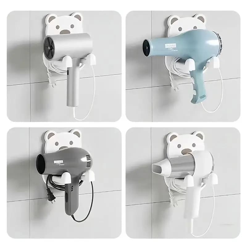 New Little Bear Hair Dryer Holder Easy Install Wall-Mounted No-Drill Bathroom Organizer For Electric Blow Dryers