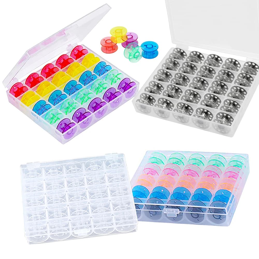 25 pz/set fili di plastica bobine bobine per macchine da cucire con scatola di immagazzinaggio per accessori per ricamo fai da te strumenti per cucire domestici