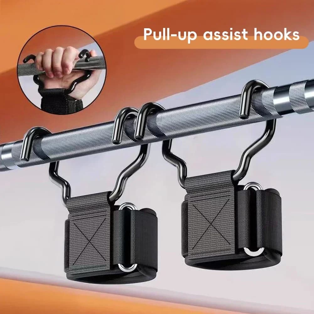 2Pcs Adjustable Strong Steel Hook Grips Straps Weight Lifting Strength Training Gym Fitness Black Wrist Support Lift Straps