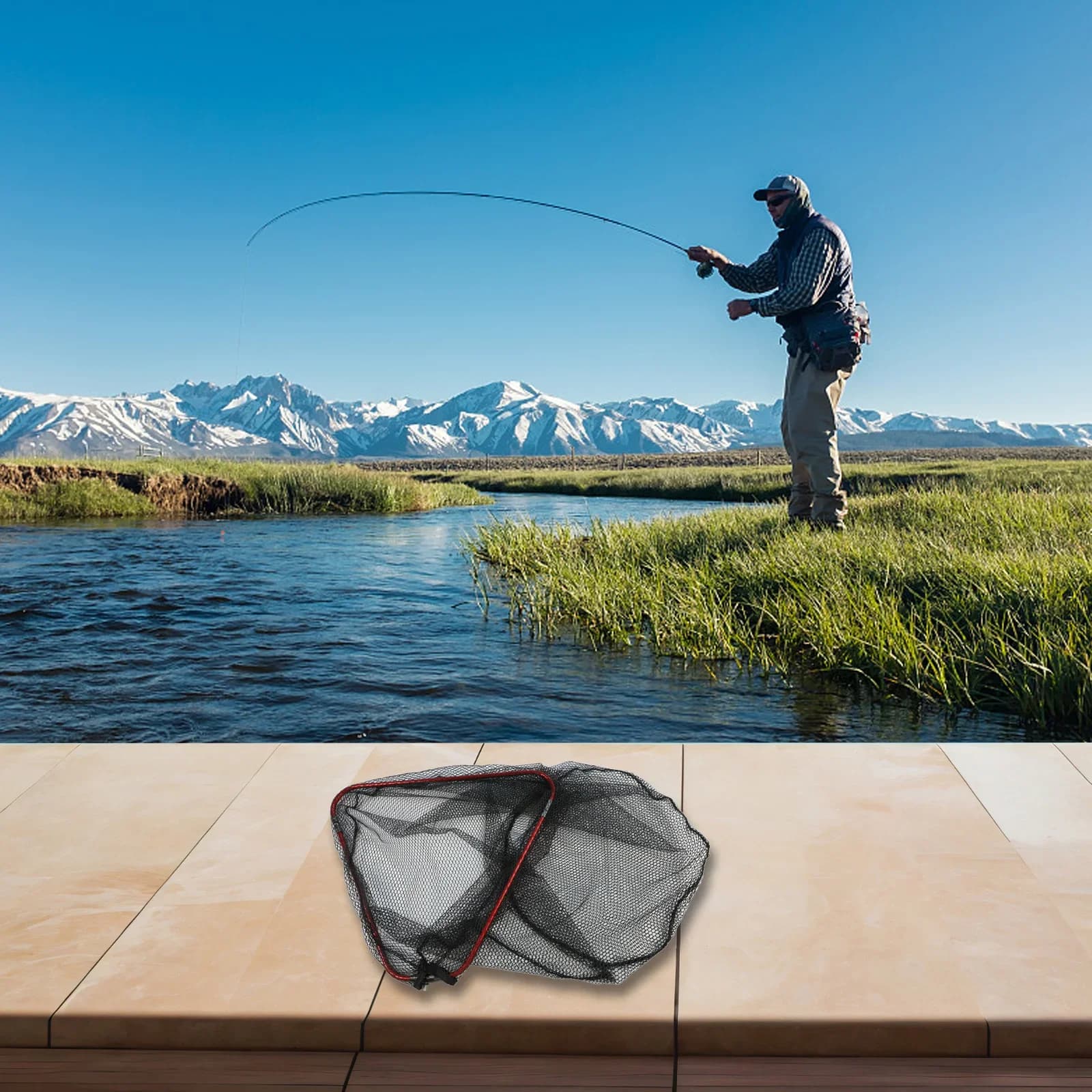 Rete da Pesca Pieghevole in Lega di Alluminio, Guadino con Cerchio in Lega di Alluminio, Affondamento Rapido, Rete Esagonale Anti-Groviglio, 38cm 14.96''