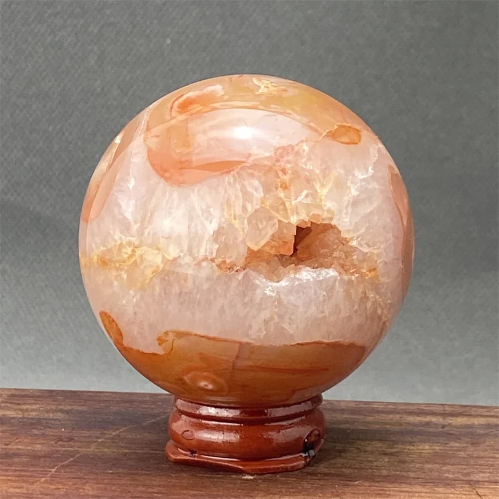 Sfera di Geode di agata rossa a righe naturali sfera di cristallo di energia magica Feng Shui ornamento di stregoneria decorazione della casa + Base