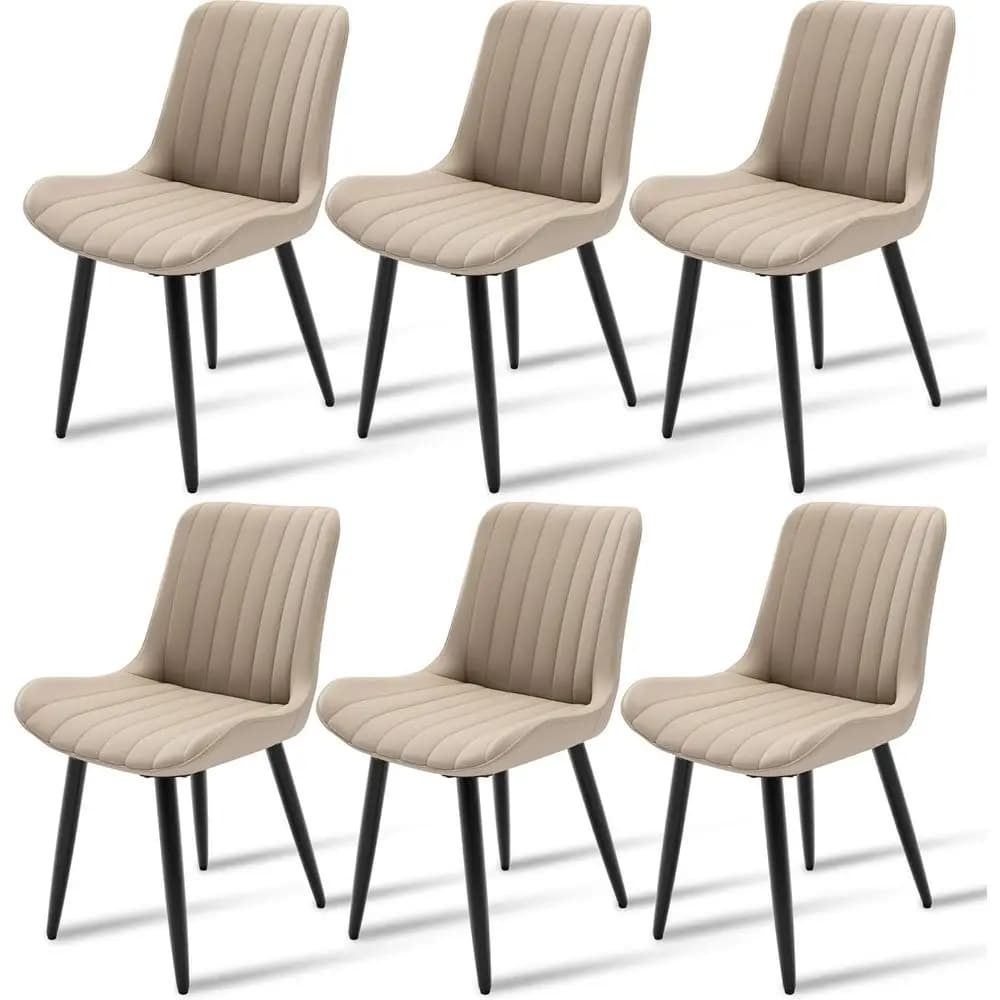 Set di 6 sedie da pranzo con pelle PU, cuscino morbido, gambe in metallo - Sedie imbottite beige per cucina, sala da pranzo, soggiorno