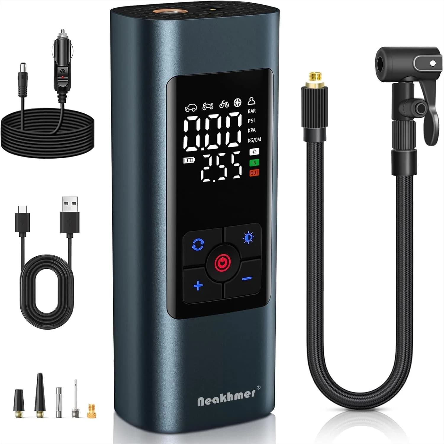 Compressore d'aria portatile senza fili per pneumatici auto, pompa ad aria da 150 PSI con manometro digitale per auto, bici, moto