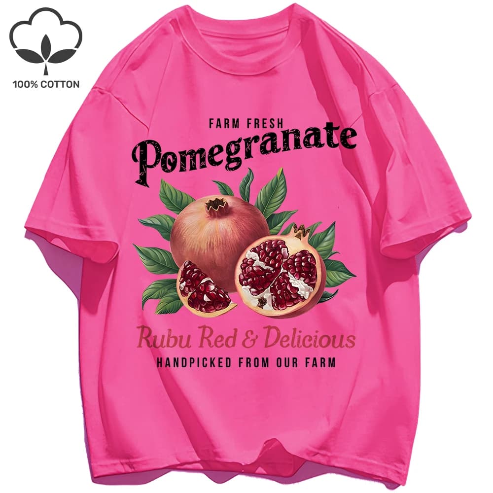 T-shirt stampata con frutta melograno fresca da fattoria T-shirt da donna in cotone Y2K Abbigliamento estivo tutto-fiammifero Comodo top oversize