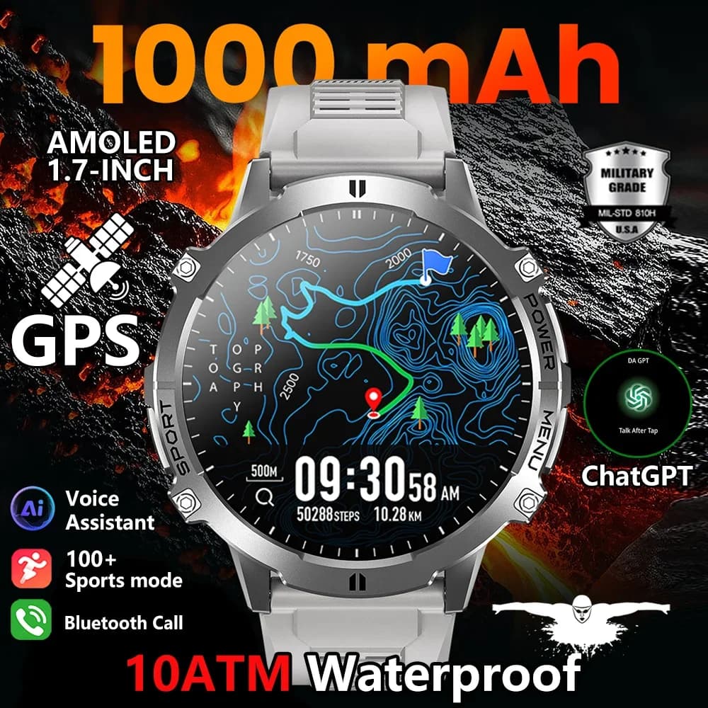 2026 Military TANK X3 Men's Watch Astute 1.73 "AMOLED 5ATM Screen Waterproof 1000mAh GPS Battery Sport Fitness Track Smart Watches