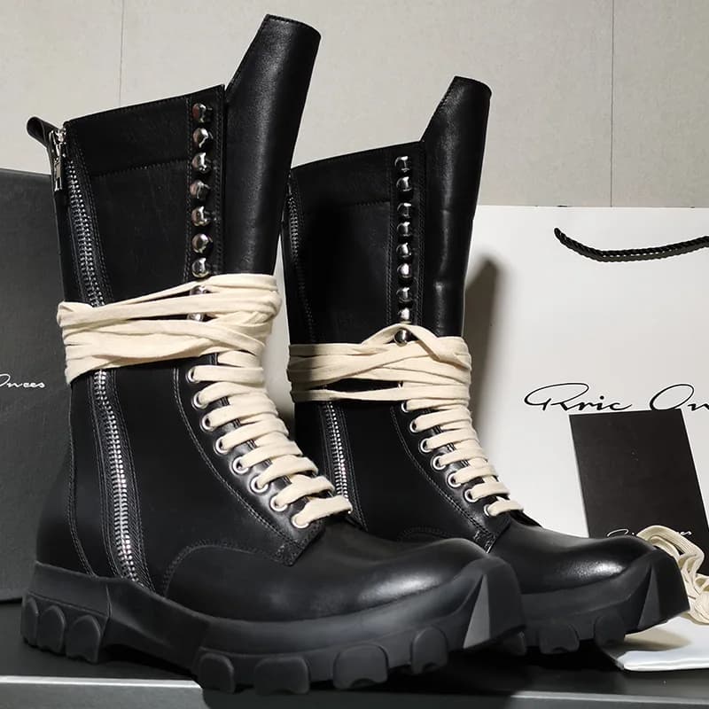 Men's High Top Shoes Platform Woman Sneakers Leather Lace Up Gothic Heels Luxury Vintage Trendy Designer Black Male Boots