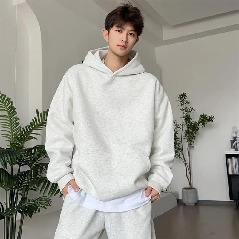 Heavyweight Hoodie Men's Autumn Winter Fleece Lined Thickened Hardwearing Hoodie American Retro Style Youth Casual Outerwear