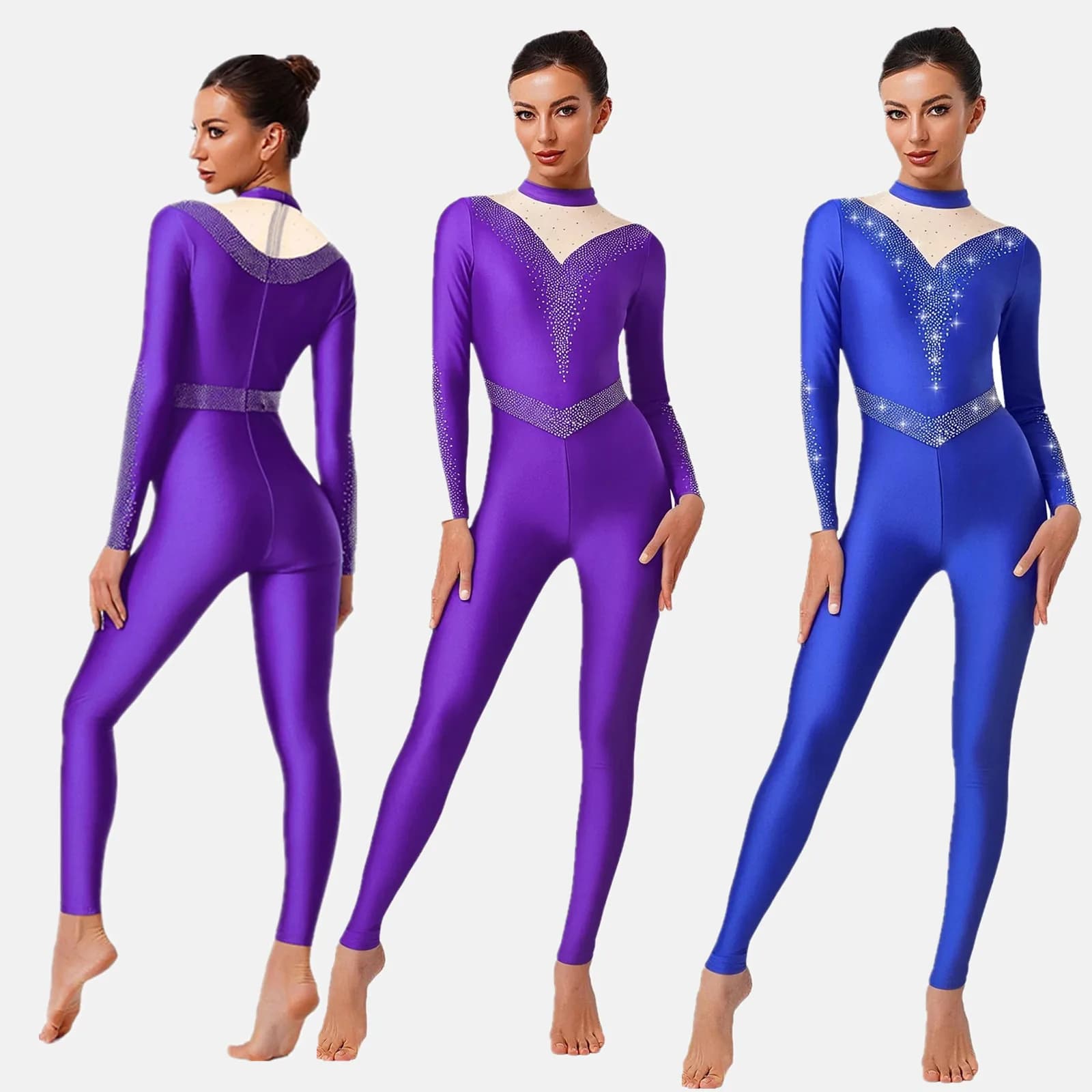 Body da ginnastica per danza classica da donna Pattinaggio di figura Costume da ballo Pagliaccetti Body con strass scintillanti Tute aderenti