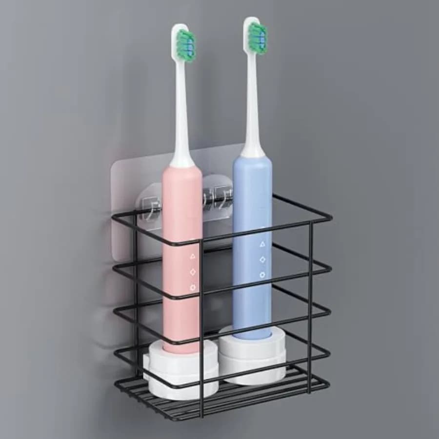 Open-Design Adhesive Shower Toothbrush Holder Wall Mounted with Drainage Hanging Electric Tooth Brush Holder for Bathroom Wall