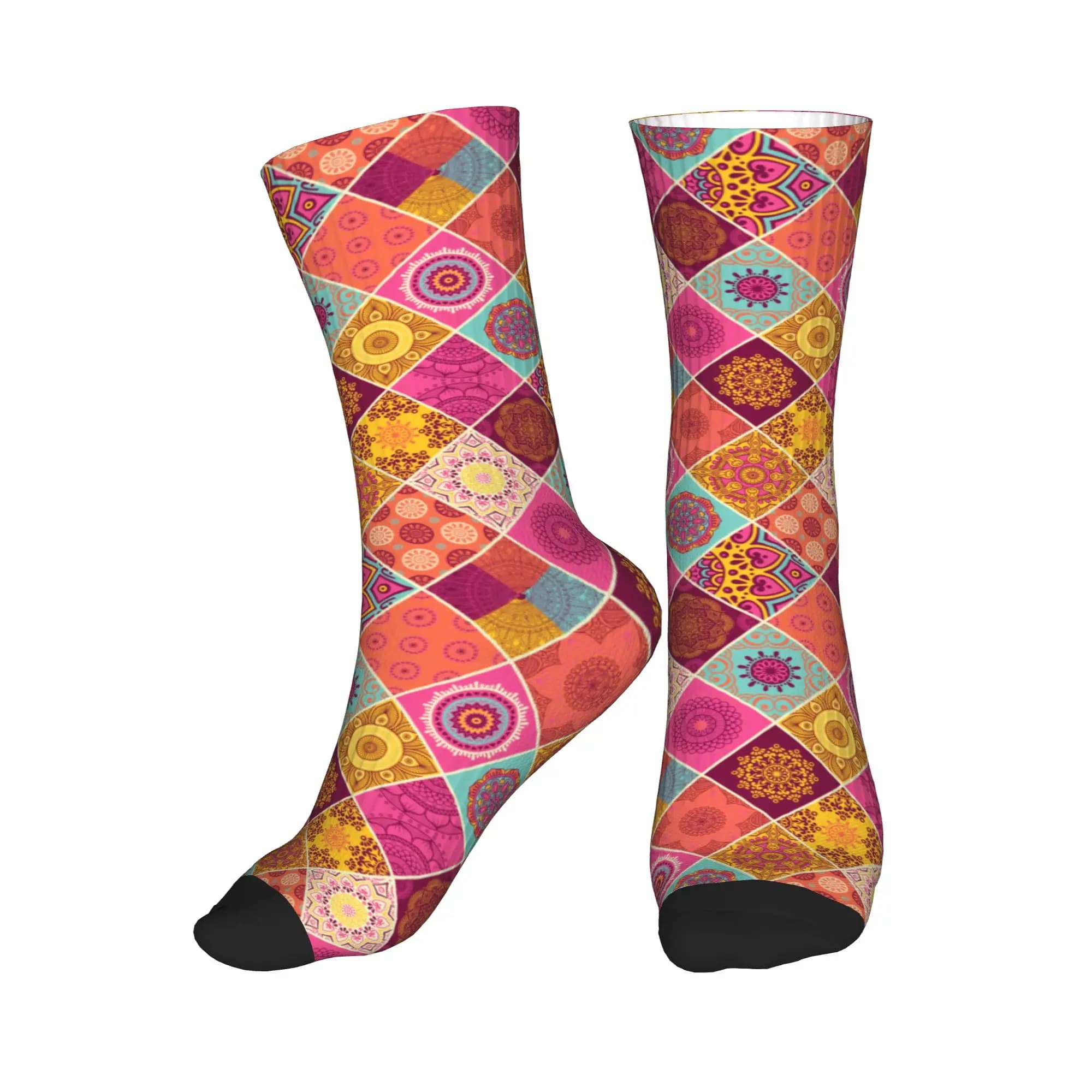 Calzini da uomo con motivo floreale etnico arabo indiano, calzini unisex Kawaii stampati in 3D