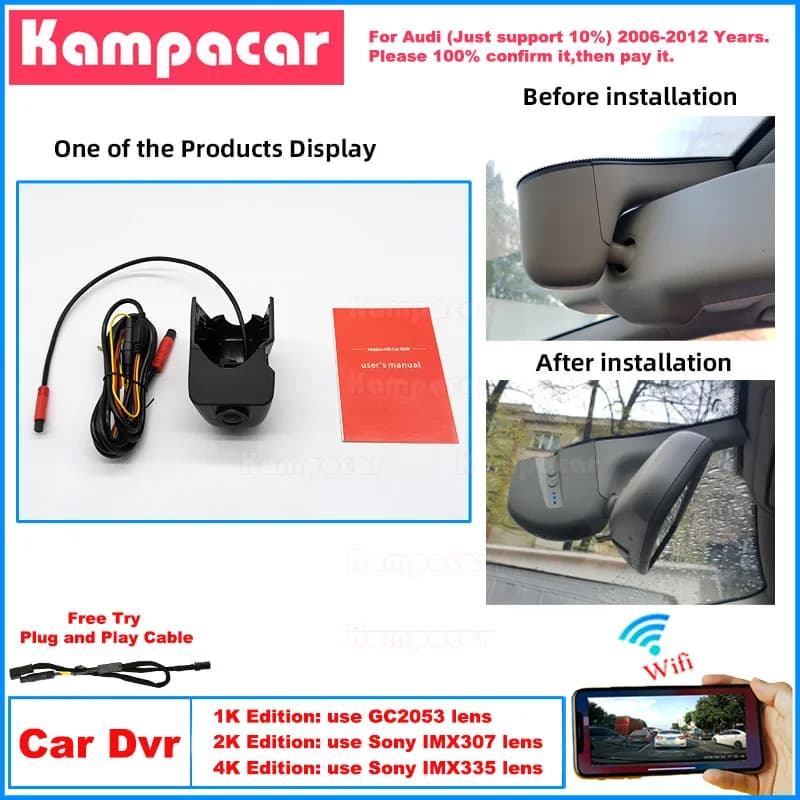 Nuova Dash Cam Plug and Play AD01 1K 2K 4K per Auto, Videocamera DVR per Audi A4 A5 S5 B8 S6 A6 C6 4F Allroad A3 8p 8v TT Q3 Q5 Q7 2006-2012