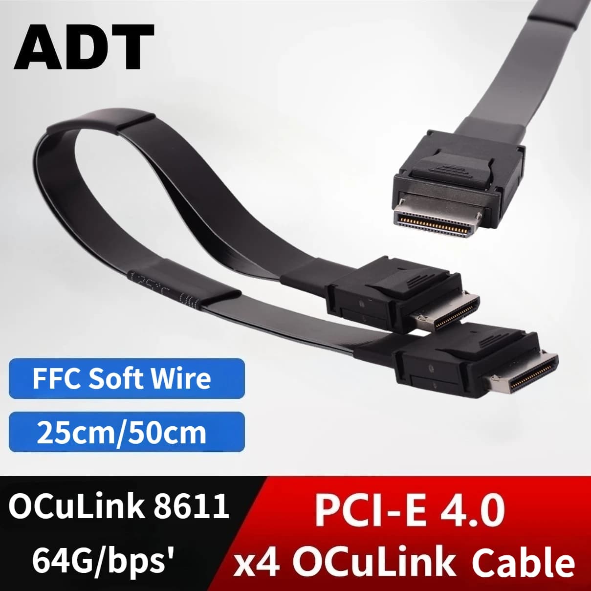 Cavo di Estensione SFF-8611 Maschio-Maschio FFC Oculink PCI-E 4.0 X4 64Gbs per Dock GPU Esterna - Scheda Grafica PC Server OCuLink SSD NVMe