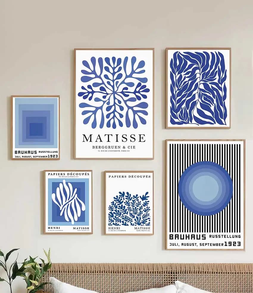 Abstract Blue Henry Mattis Bauhaus Picasso Coral Leaf Poster and Printmaking Wall Art Oil Painting Living Room Home Decoration