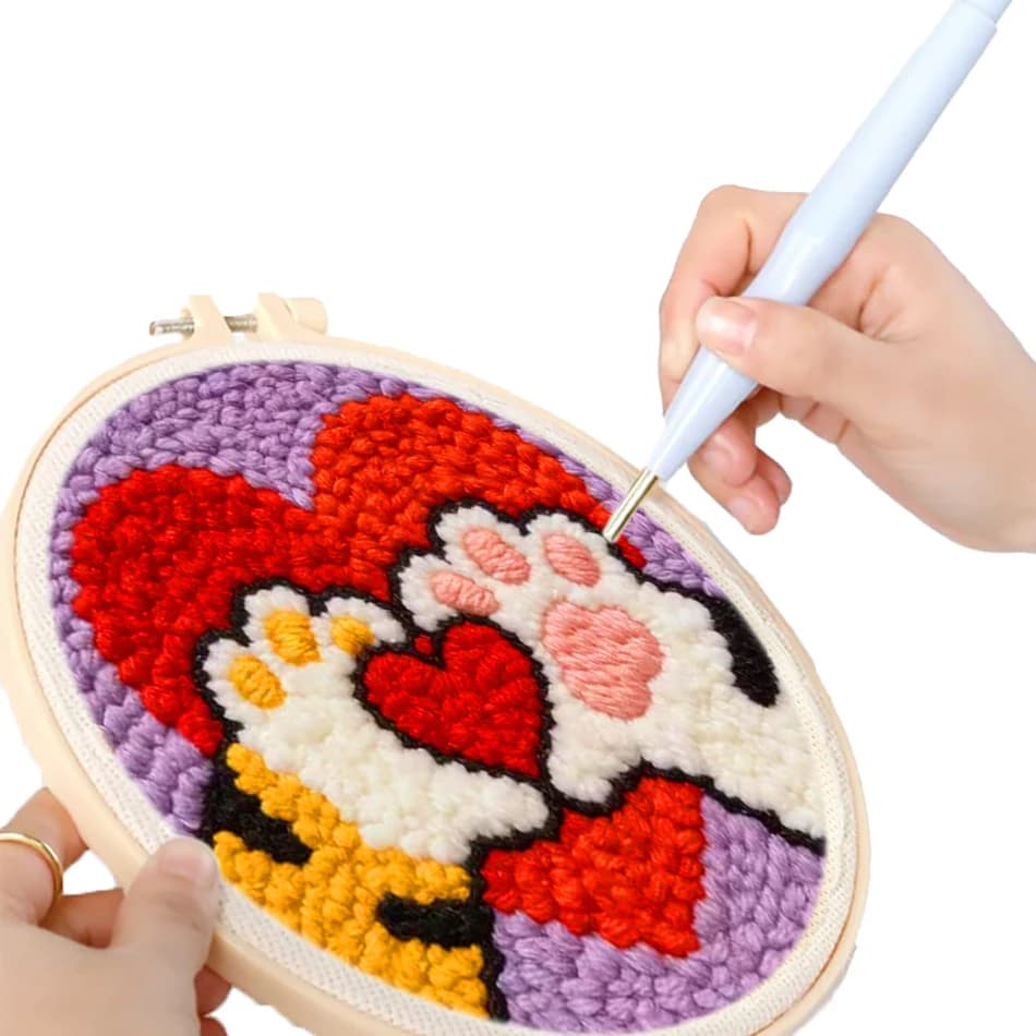 GATYZTORY punch needle embroidery kits Sewing kit Animal paw abstract pattern yarn handmade Tufting embroidery hoop For Beginner