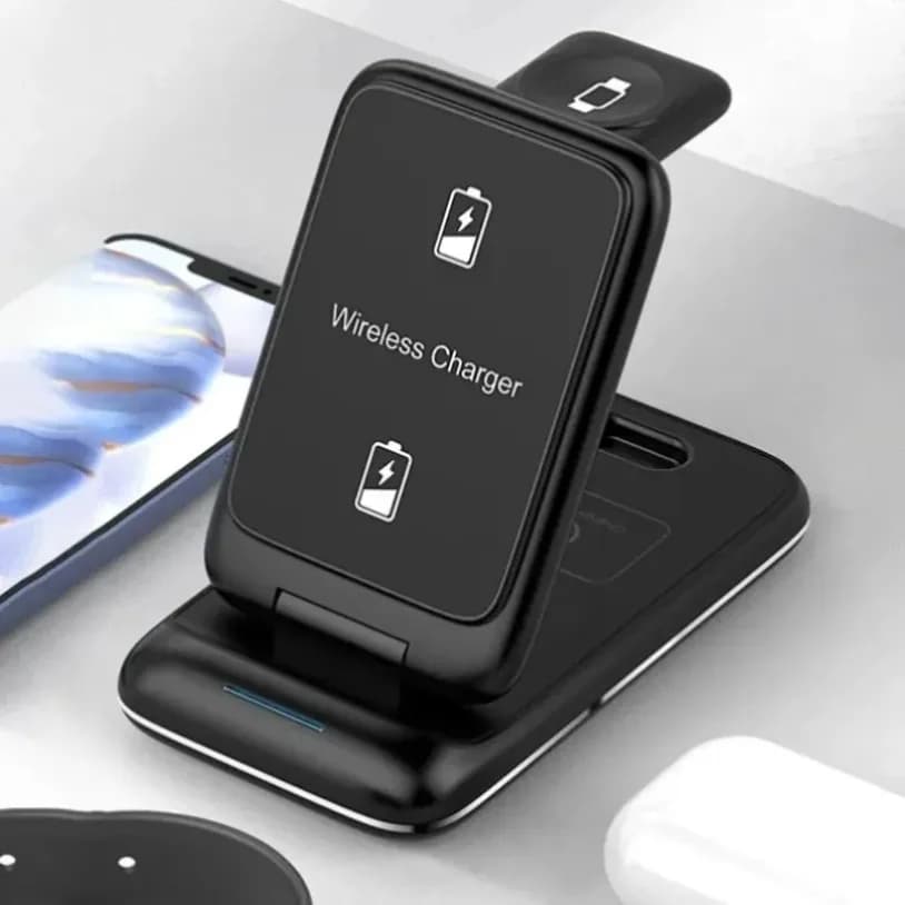 Portable Foldable 15W 3 In 1 Wireless Charging Station Stand For iPhone 17 16 15 14 13 12 Apple Watch 8 7 6 AirPods Pro Dock